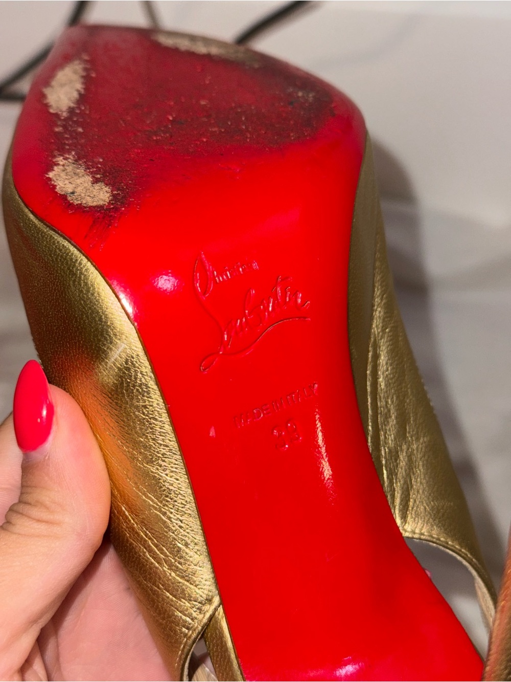 Christian Louboutin Metallic Gold Pointed Slingback Pumps - Picture 6 of 11
